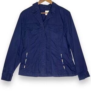 GAP Jacket Cotton Stretch Embroidered Pockets Utility Blue Lightweight Snaps‎ L